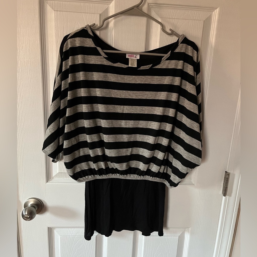 MadRag Black and Gray Striped Top